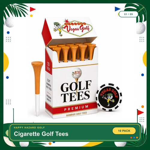 Cigarette Golf Tees 10 Pack, Premium Bamboo 3.25 Inch Tees in Novelty Pop-Top Box with Poker Chip Ball Marker, Funny Golf Gift for Men, Dad, Husband - Father'S Day & Birthday Gift | Bamboo Material Golf Tees