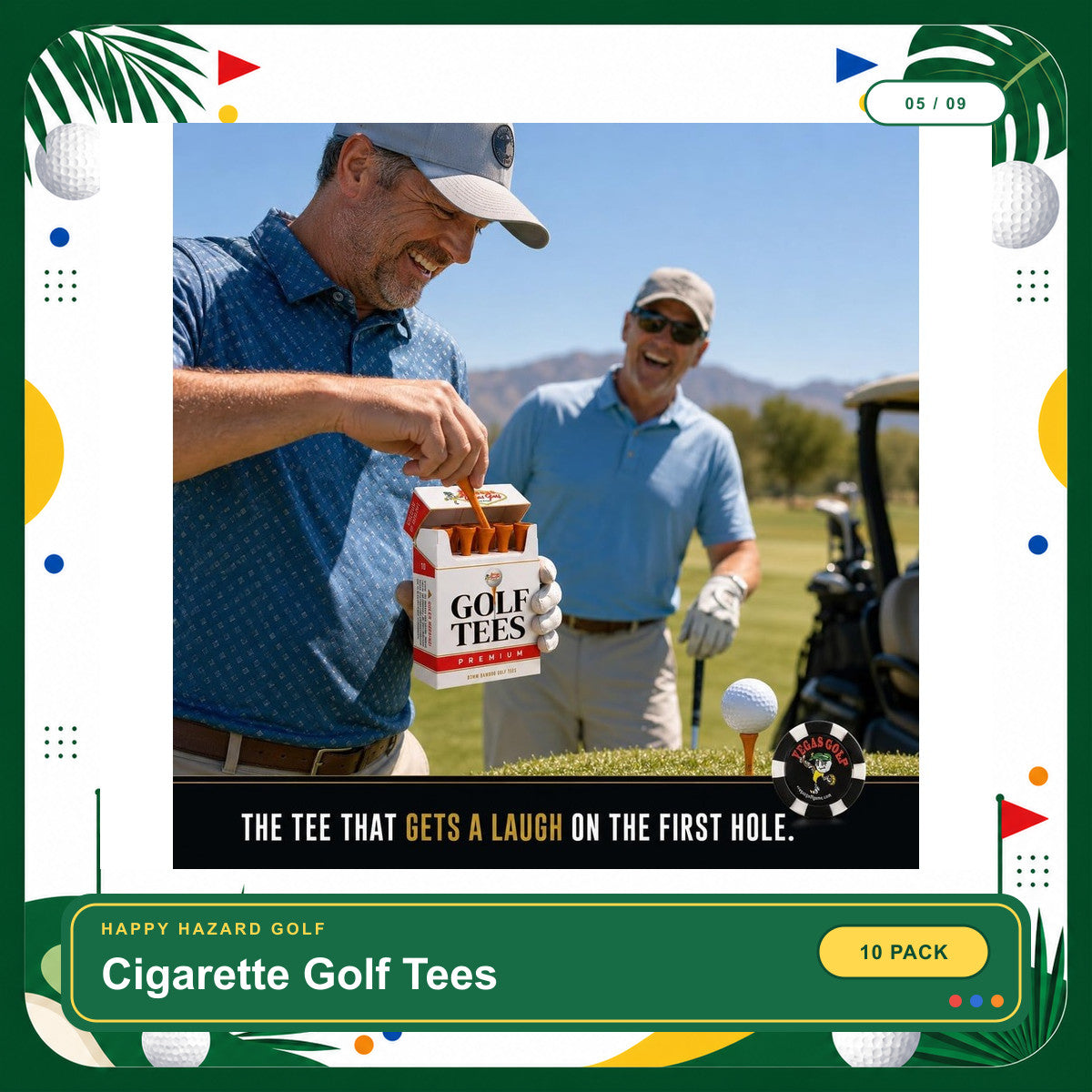 Cigarette Golf Tees 10 Pack, Premium Bamboo 3.25 Inch Tees in Novelty Pop-Top Box with Poker Chip Ball Marker, Funny Golf Gift for Men, Dad, Husband - Father'S Day & Birthday Gift | Bamboo Material Golf Tees