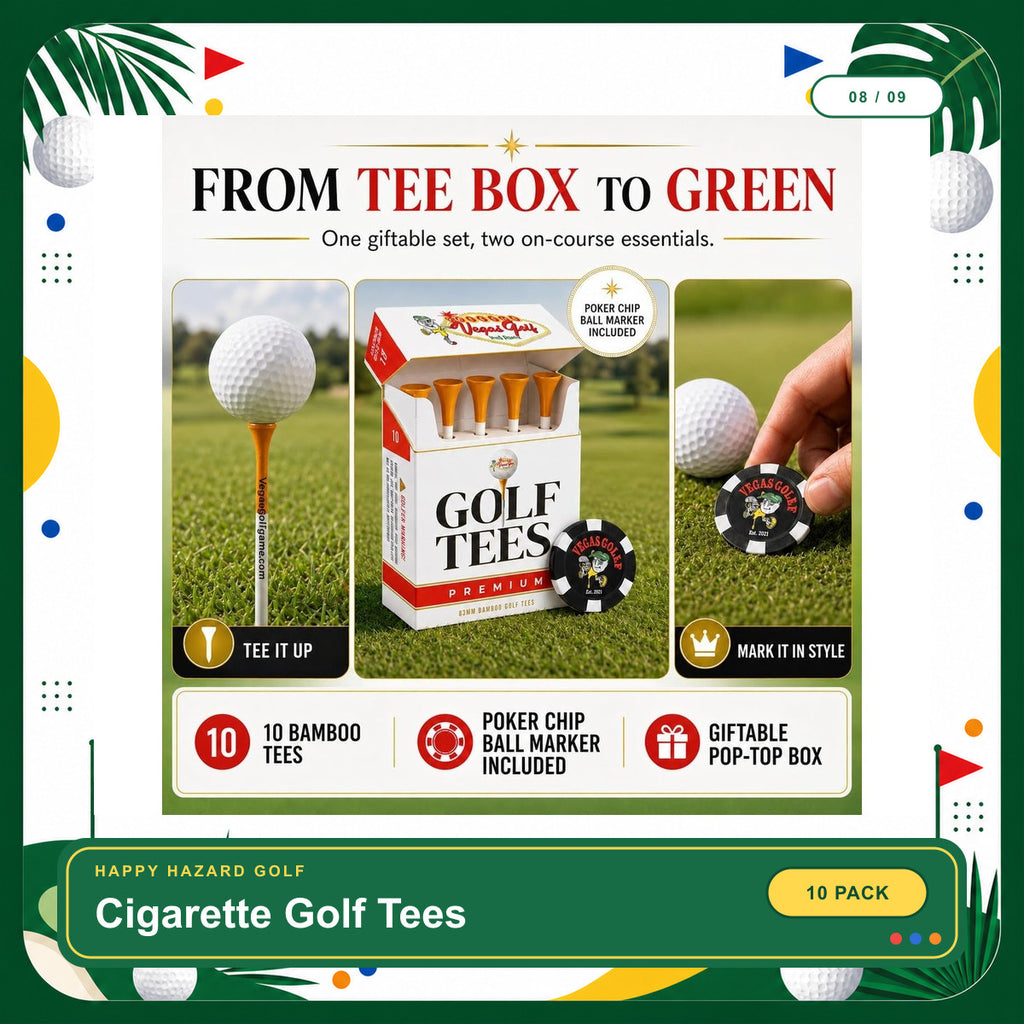 Cigarette Golf Tees 10 Pack, Premium Bamboo 3.25 Inch Tees in Novelty Pop-Top Box with Poker Chip Ball Marker, Funny Golf Gift for Men, Dad, Husband - Father'S Day & Birthday Gift | Bamboo Material Golf Tees