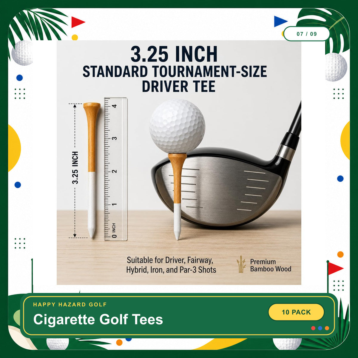Cigarette Golf Tees 10 Pack, Premium Bamboo 3.25 Inch Tees in Novelty Pop-Top Box with Poker Chip Ball Marker, Funny Golf Gift for Men, Dad, Husband - Father'S Day & Birthday Gift | Bamboo Material Golf Tees