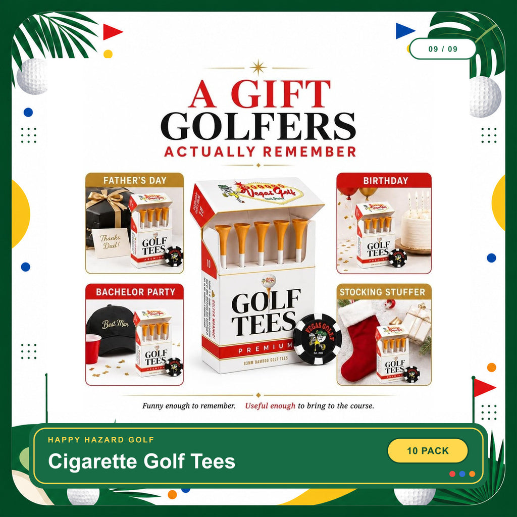 Cigarette Golf Tees 10 Pack, Premium Bamboo 3.25 Inch Tees in Novelty Pop-Top Box with Poker Chip Ball Marker, Funny Golf Gift for Men, Dad, Husband - Father'S Day & Birthday Gift | Bamboo Material Golf Tees