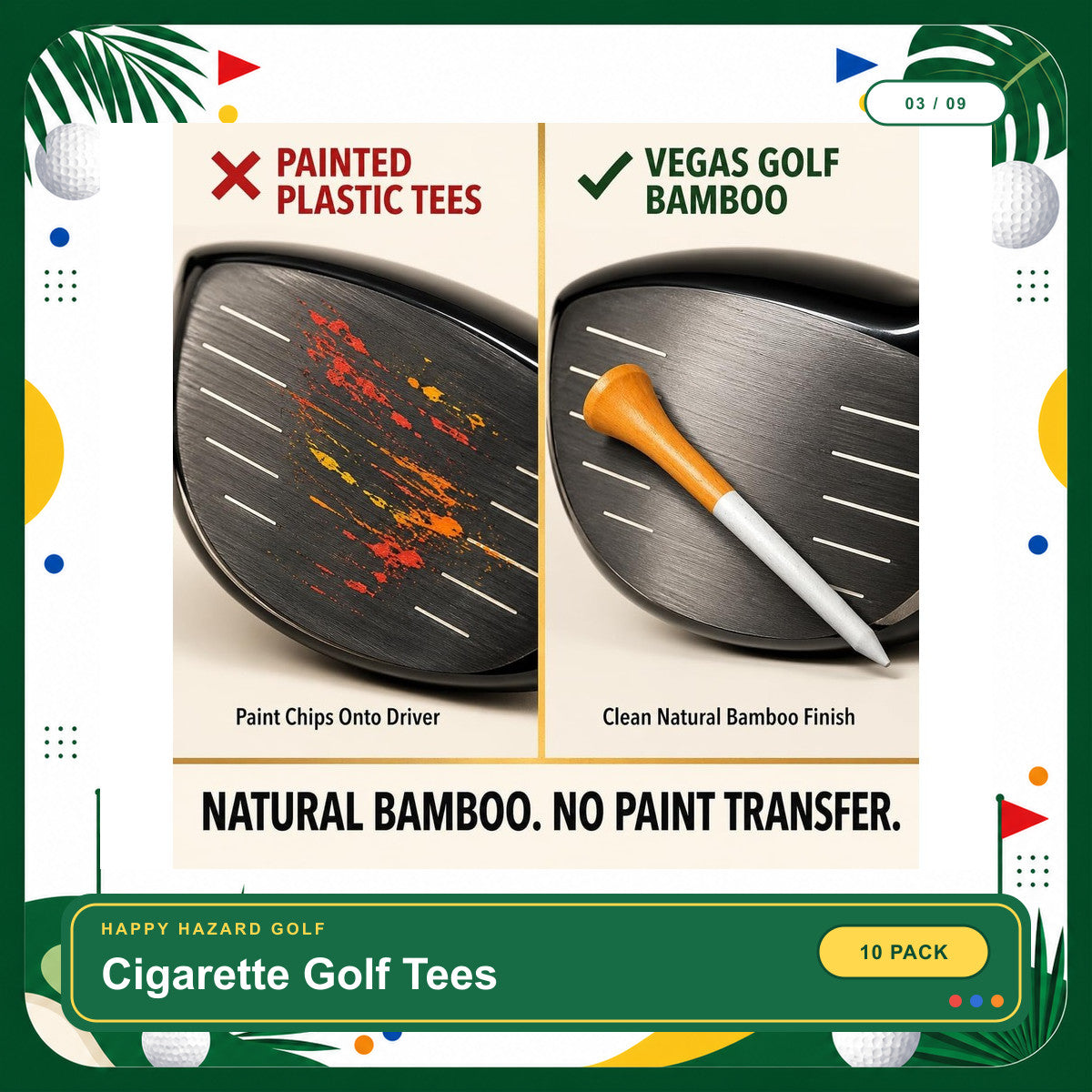 Cigarette Golf Tees 10 Pack, Premium Bamboo 3.25 Inch Tees in Novelty Pop-Top Box with Poker Chip Ball Marker, Funny Golf Gift for Men, Dad, Husband - Father'S Day & Birthday Gift | Bamboo Material Golf Tees